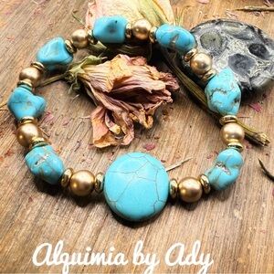 Turquoise and gold statement bracelet